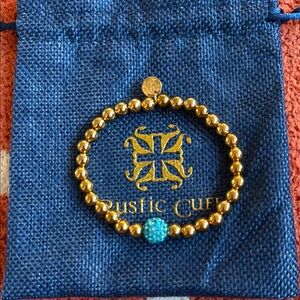 Rustic Cuff Gold Beaded Bracelet with Turquoise Accent